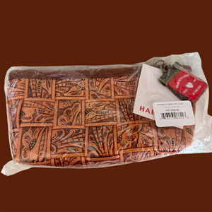 Harveys Seatbelt Bags Tooled Leather Cosmetic Makeup Case Bag